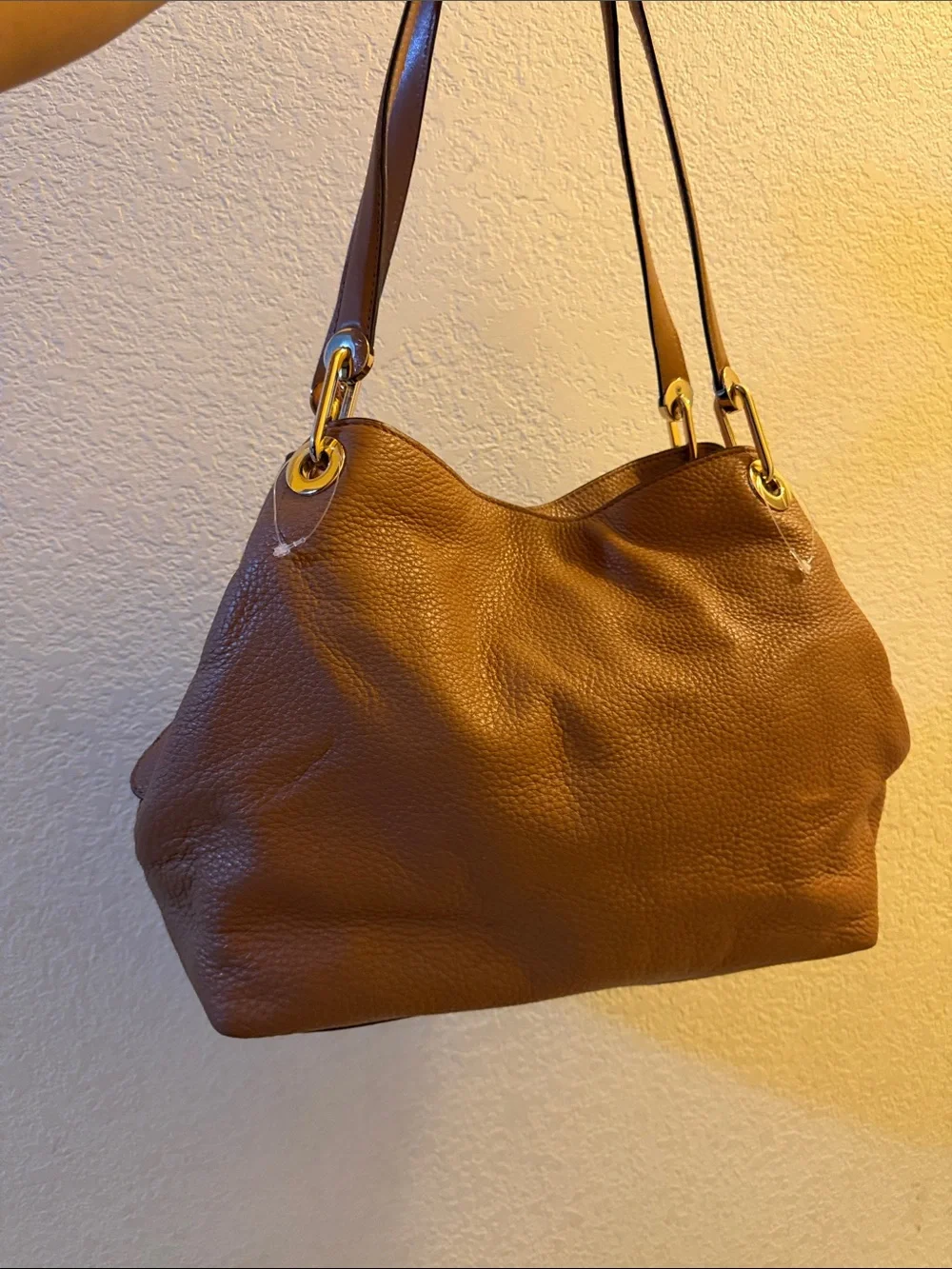 Michael Kors Brown Pebbled Leather Shoulder Bag with Gold Hardware